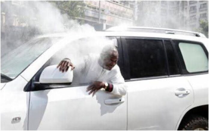 Anti-riot police hurled a tear gas canister through the window of Caleb Amisi's vehicle as he travelled with an opposition convoy linked to the late Raila Odinga's NASA coalition. Photo: Caleb Amisi. Source: X.