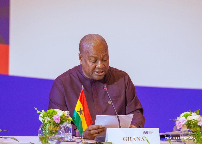 President Mahama Dramani speaking during the 65th Anniversary Commemorative High-Level Meeting of the NAM in Belgrade, Serbia