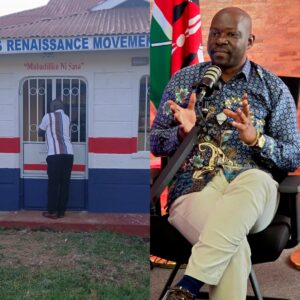The People's Renaissance Movement (PM Party) has opened a new political office in Kitale. Photo collage: Caleb Amisi. Source: X. 